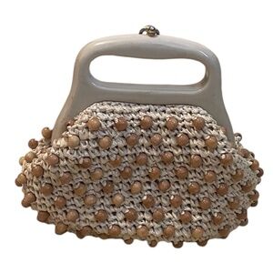 Vintage 1960's Beaded Marcus‎ Brothers Purse Beige Beaded Woven